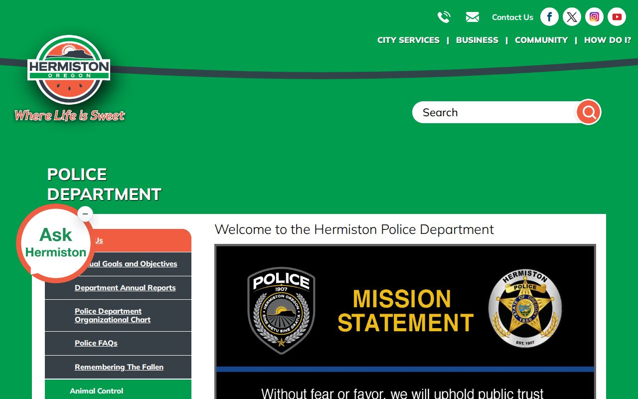 Hermiston criminal records and Police Department source
