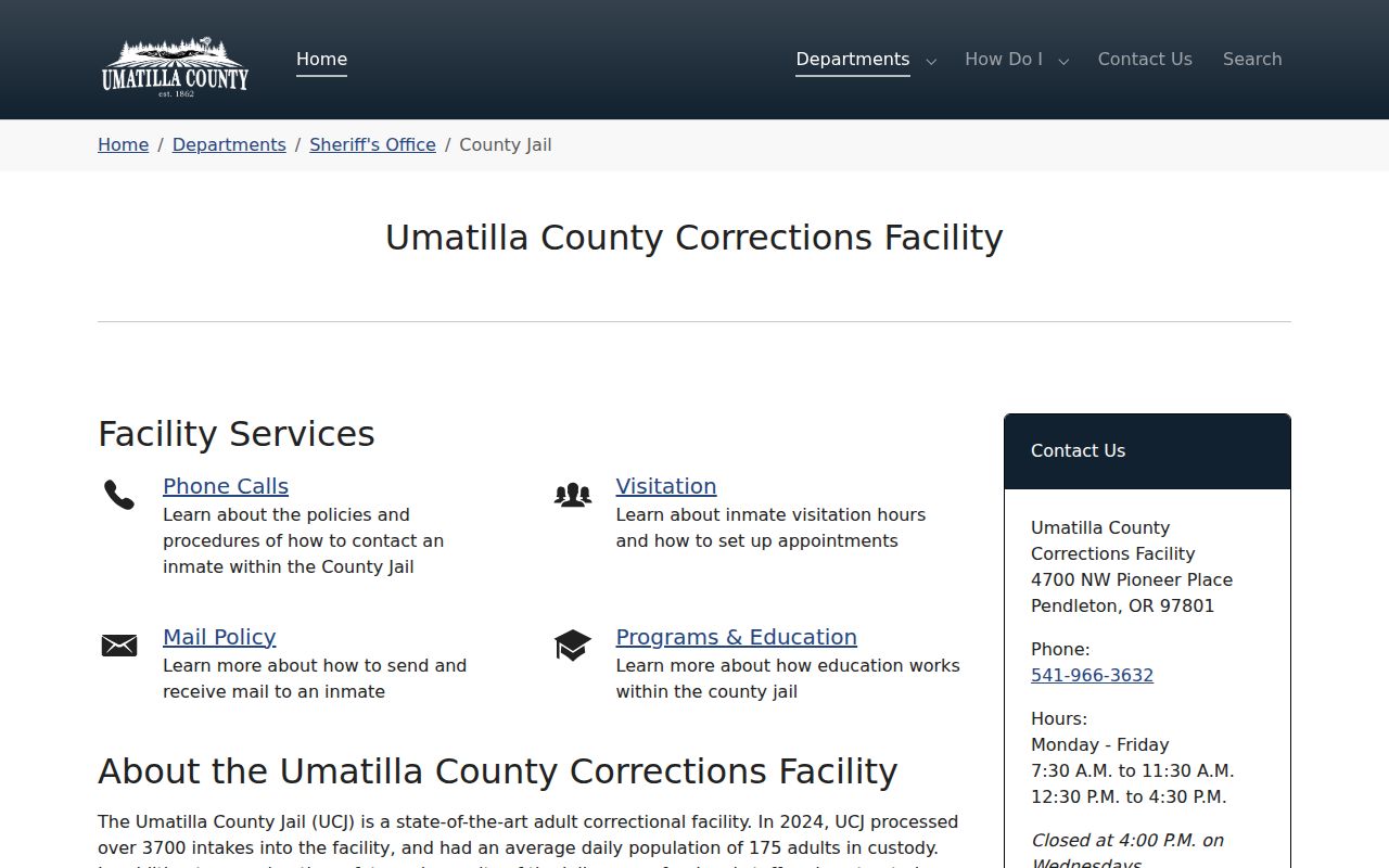 Umatilla County arrest records and county corrections facility
