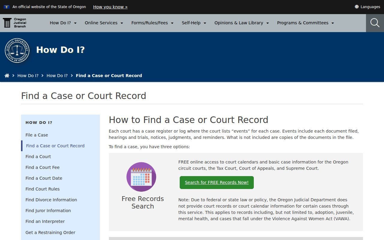 Umatilla County court case lookup through three official Oregon court channels