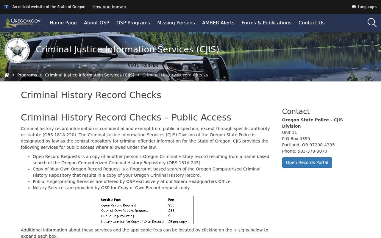 Umatilla County criminal history OSP product instructions