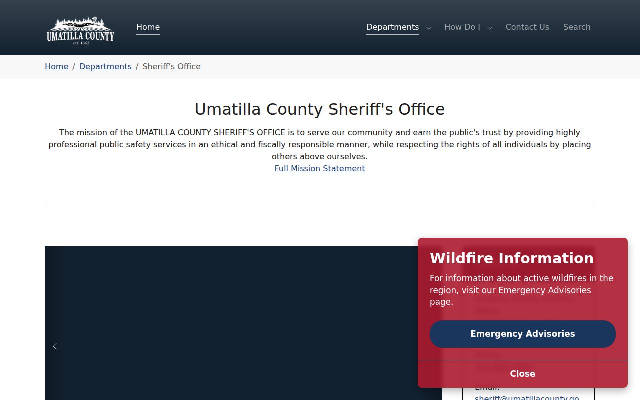 Umatilla County criminal records sheriff services page
